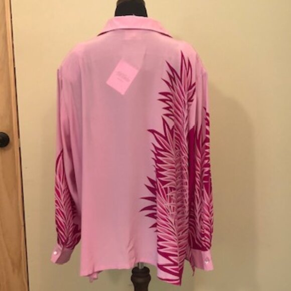 NWT Vintage Bob Mackie 100% Silk Wearable Art Pink Palms Blouse Shirt Size XL - Picture 2 of 12